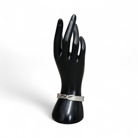 Monet Vintage Signed Silver Tone Hinge Open Front Textured Cuff Bracelet - Picture 7 of 7